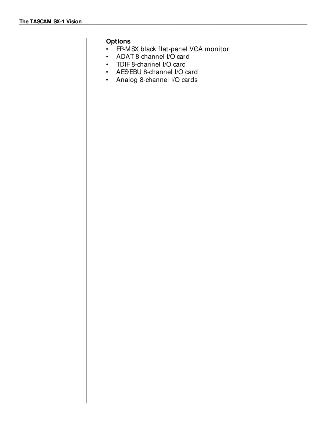 Tascam SX-1 manual Options 