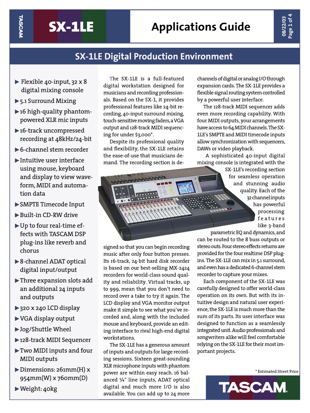 Tascam SX-1LE dimensions 