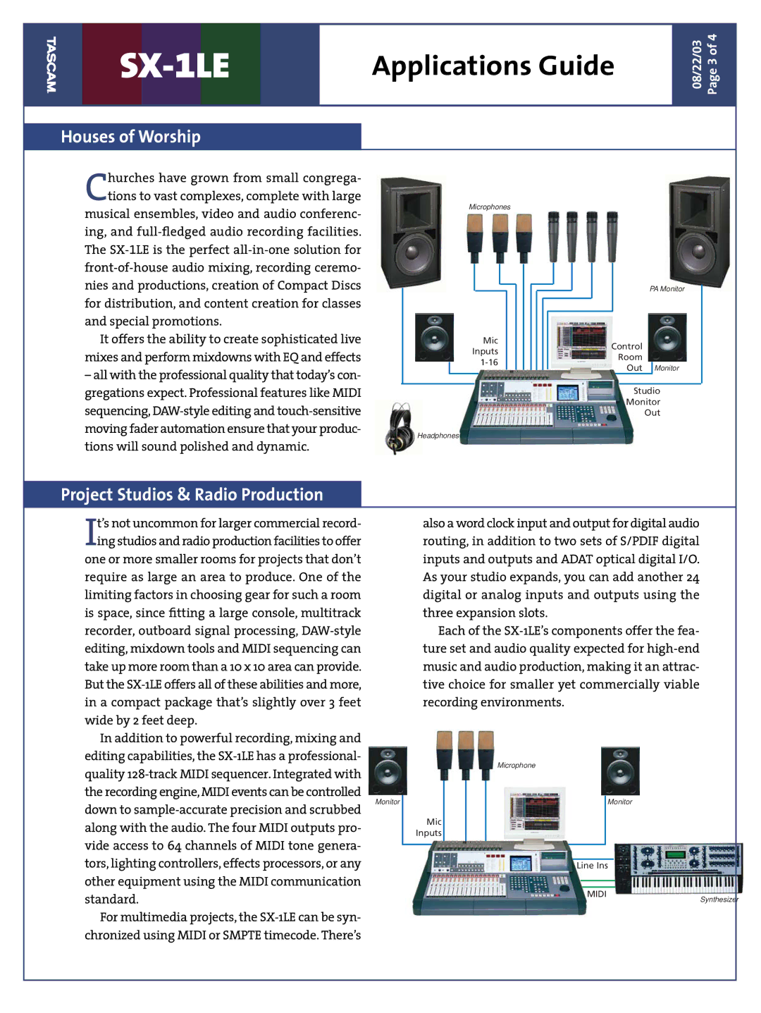 Tascam SX-1LE dimensions Houses of Worship, Project Studios & Radio Production 