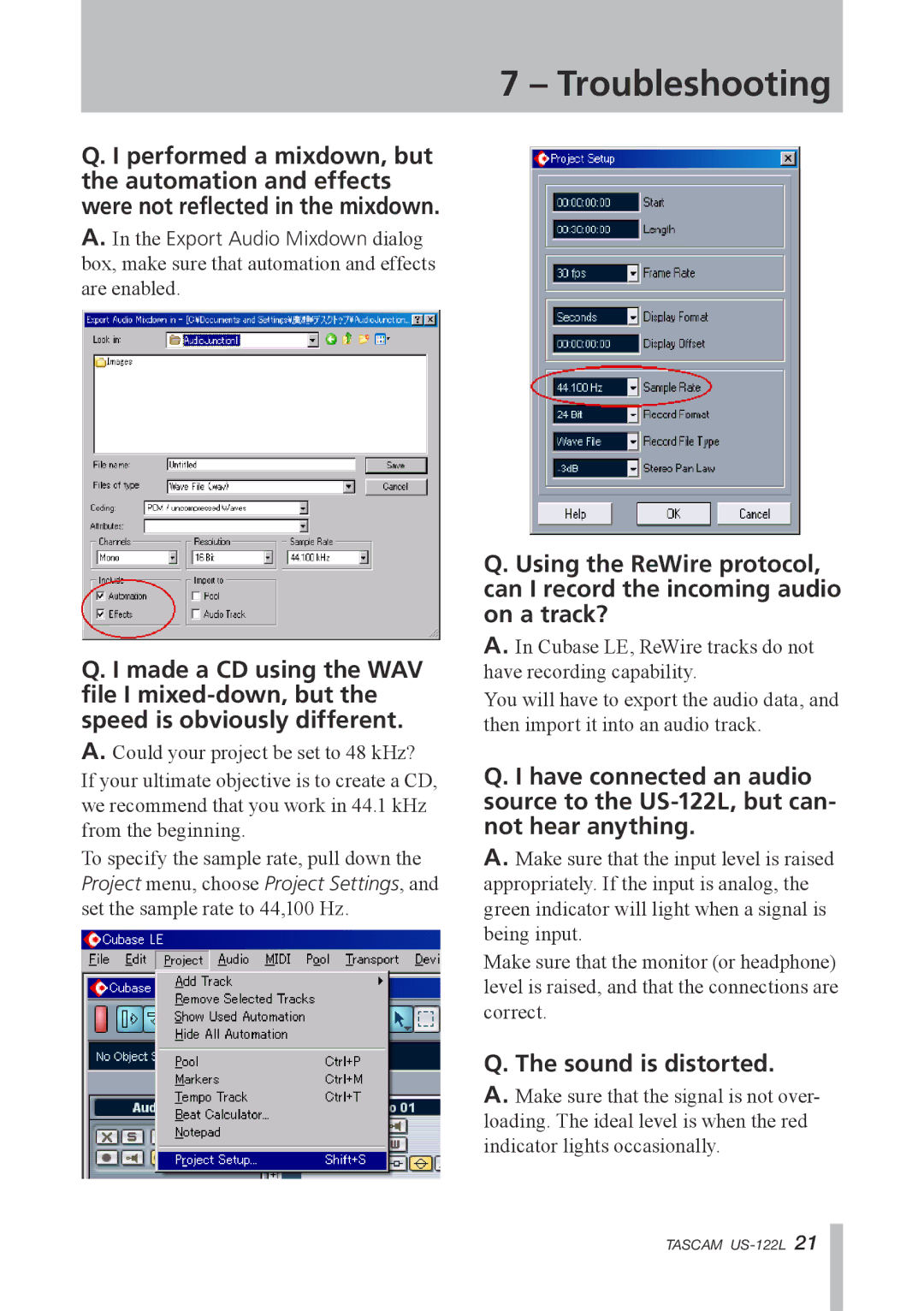 Tascam US-122L owner manual Sound is distorted 