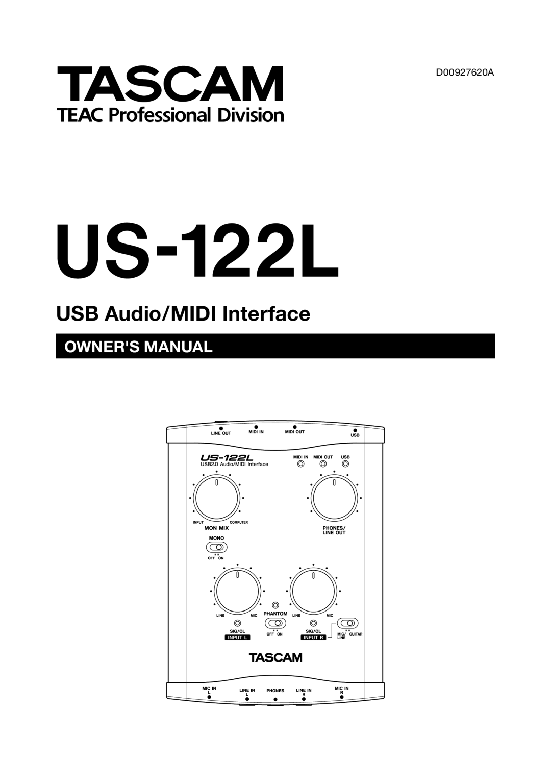 Tascam US-122L owner manual USB Audio/MIDI Interface, Owners Manual 