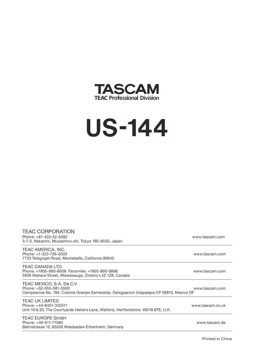 Tascam US-144 manual 