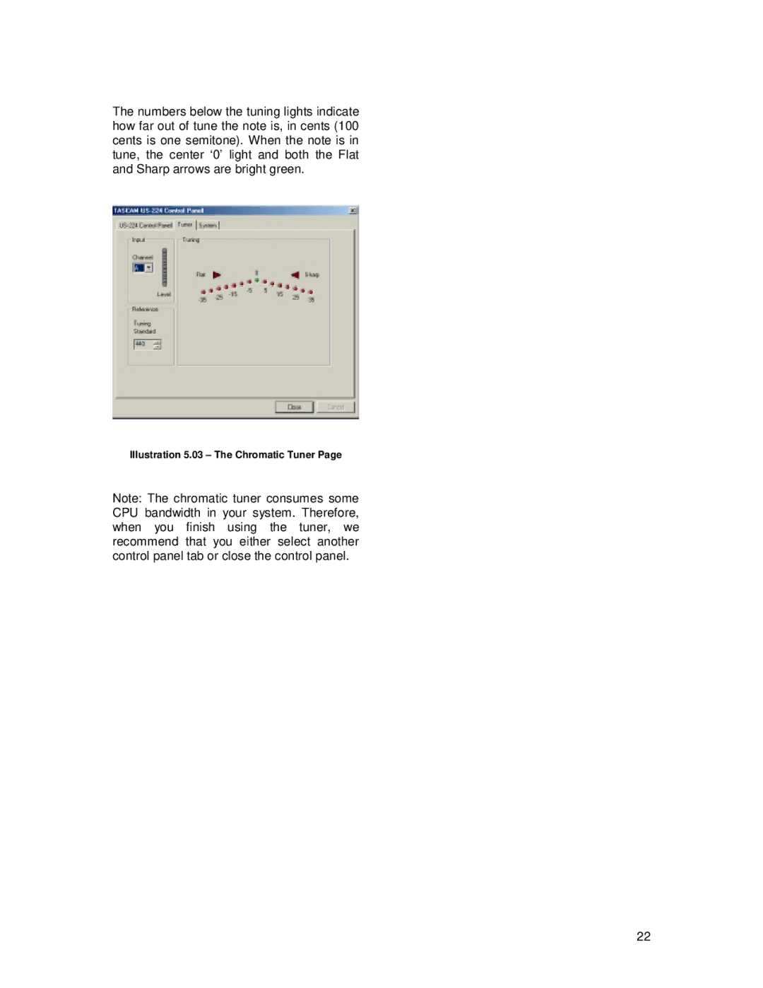 Tascam US-224 owner manual Illustration 5.03 The Chromatic Tuner 