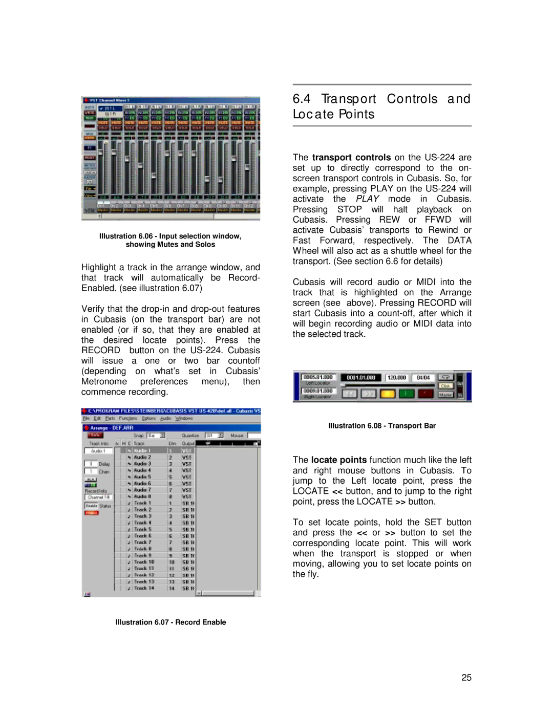 Tascam US-224 owner manual Transport Controls and Locate Points 