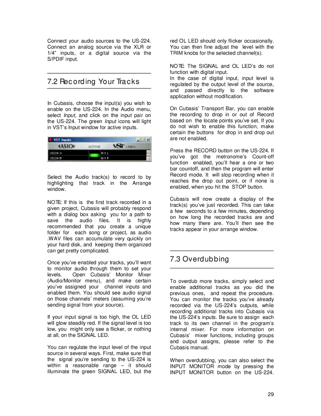 Tascam US-224 owner manual Recording Your Tracks, Overdubbing 