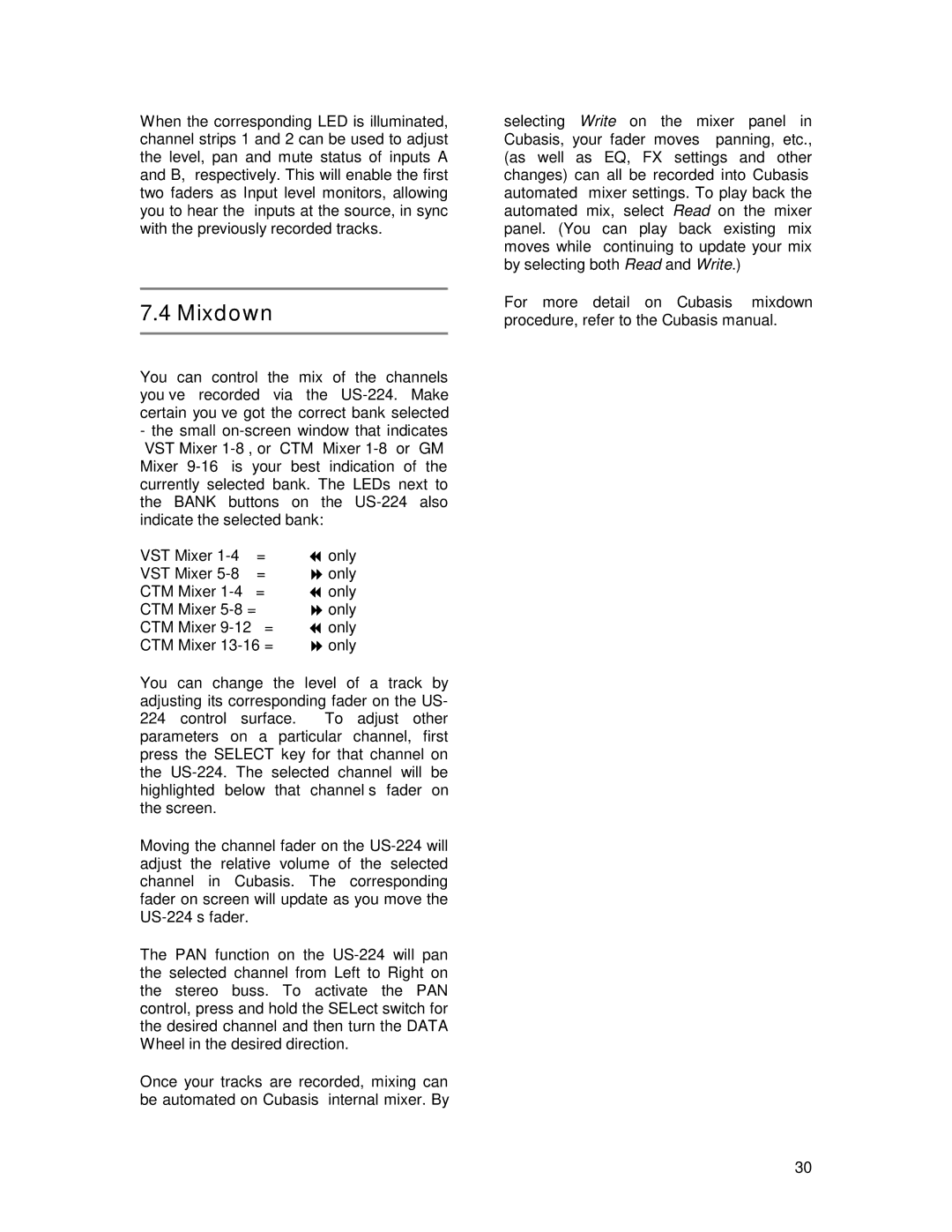 Tascam US-224 owner manual Mixdown 