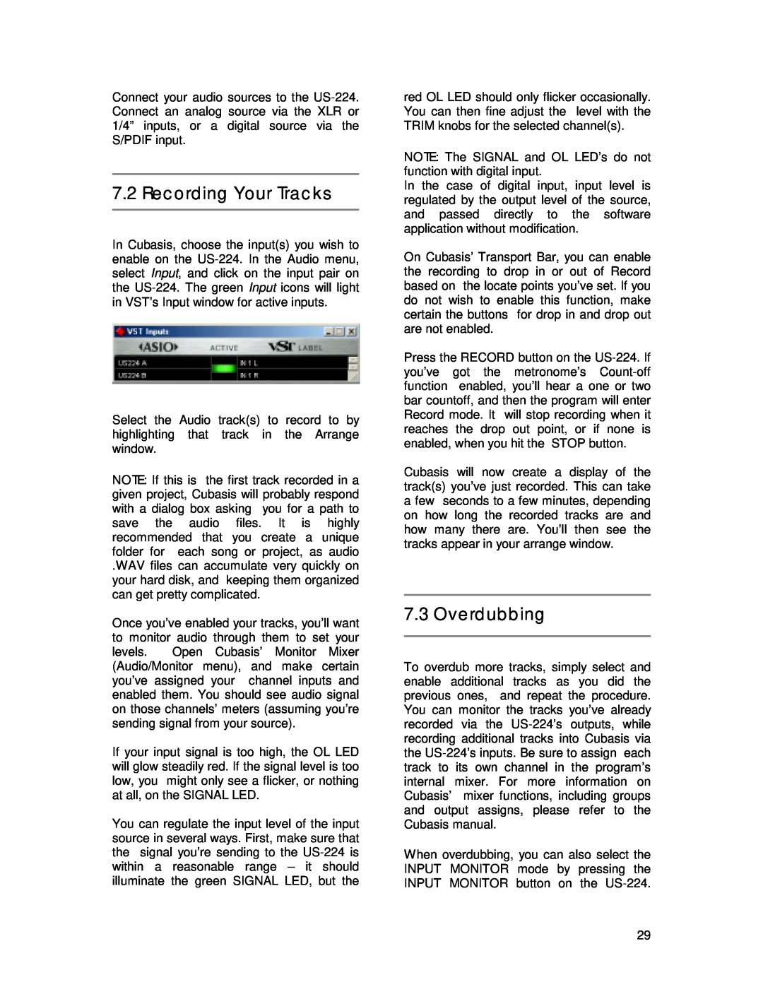 Tascam US-224 owner manual Recording Your Tracks, Overdubbing 