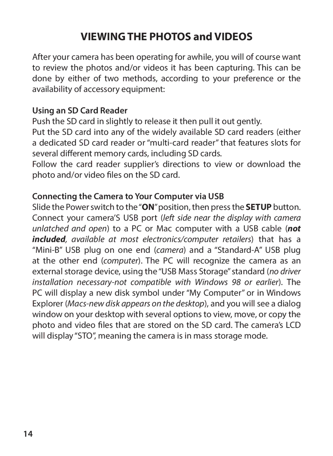 Tasco 119200W instruction manual Using an SD Card Reader, Connecting the Camera to Your Computer via USB 