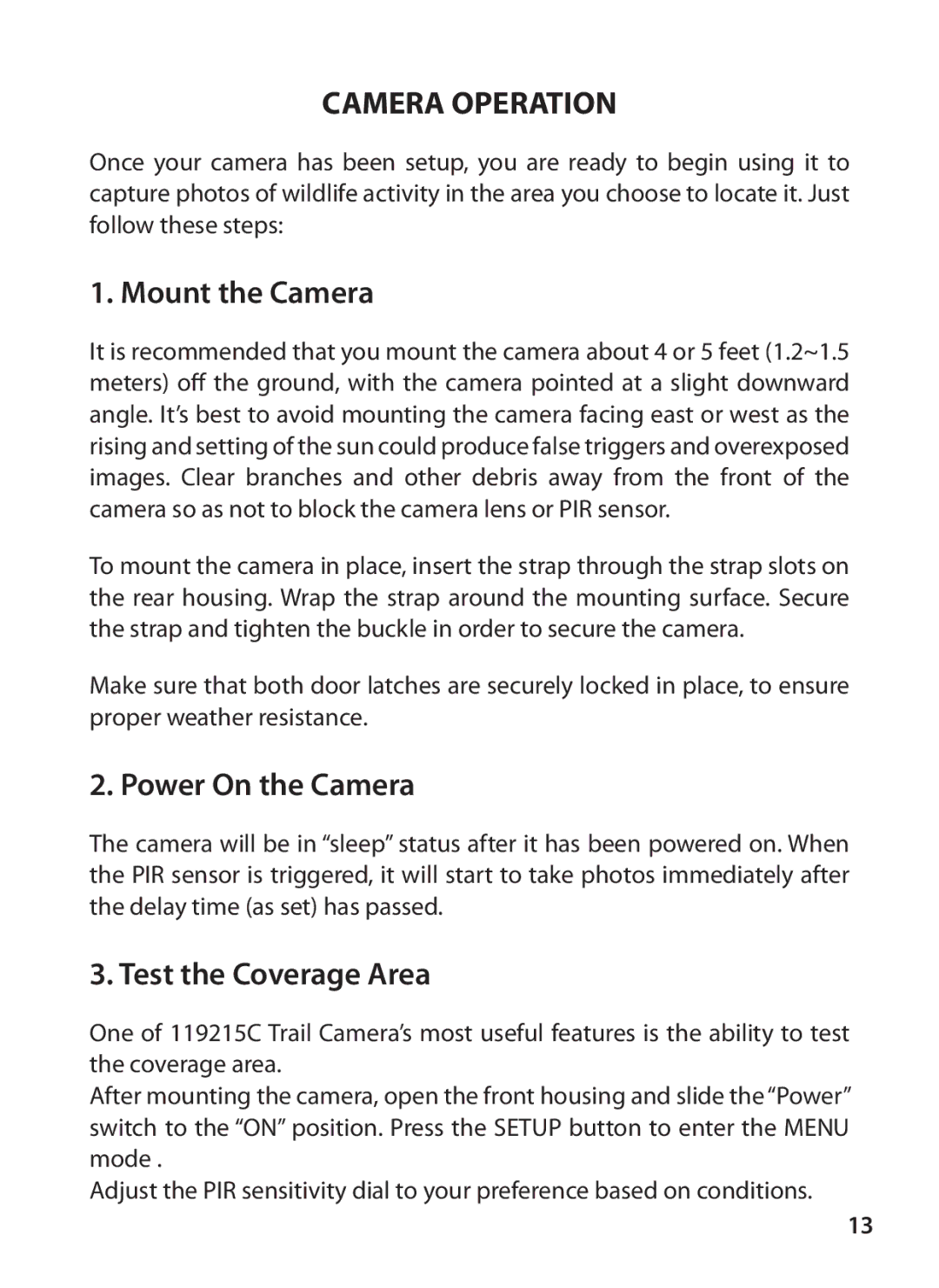 Tasco 119215C instruction manual Camera Operation 