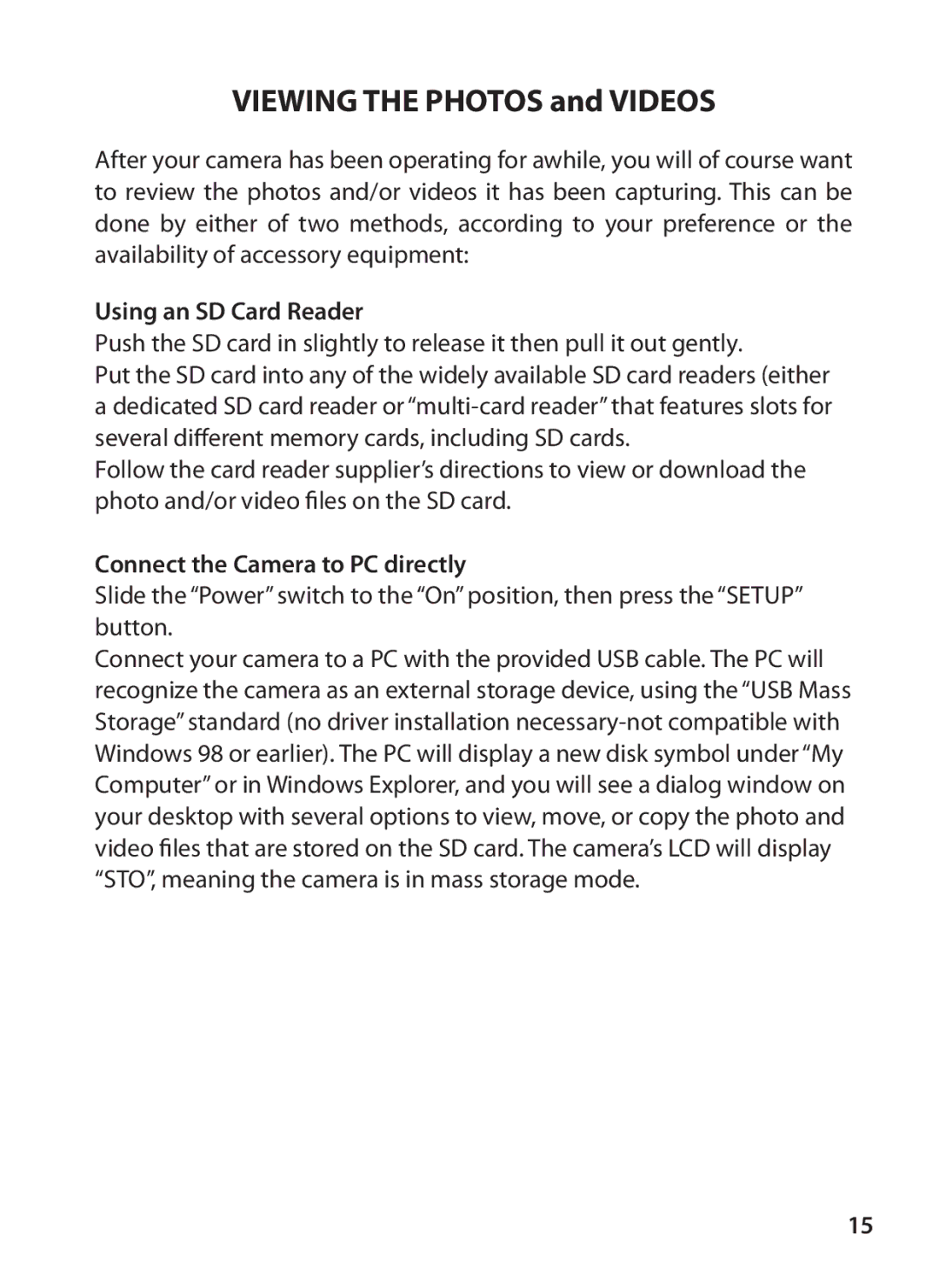 Tasco 119215C instruction manual Using an SD Card Reader, Connect the Camera to PC directly 