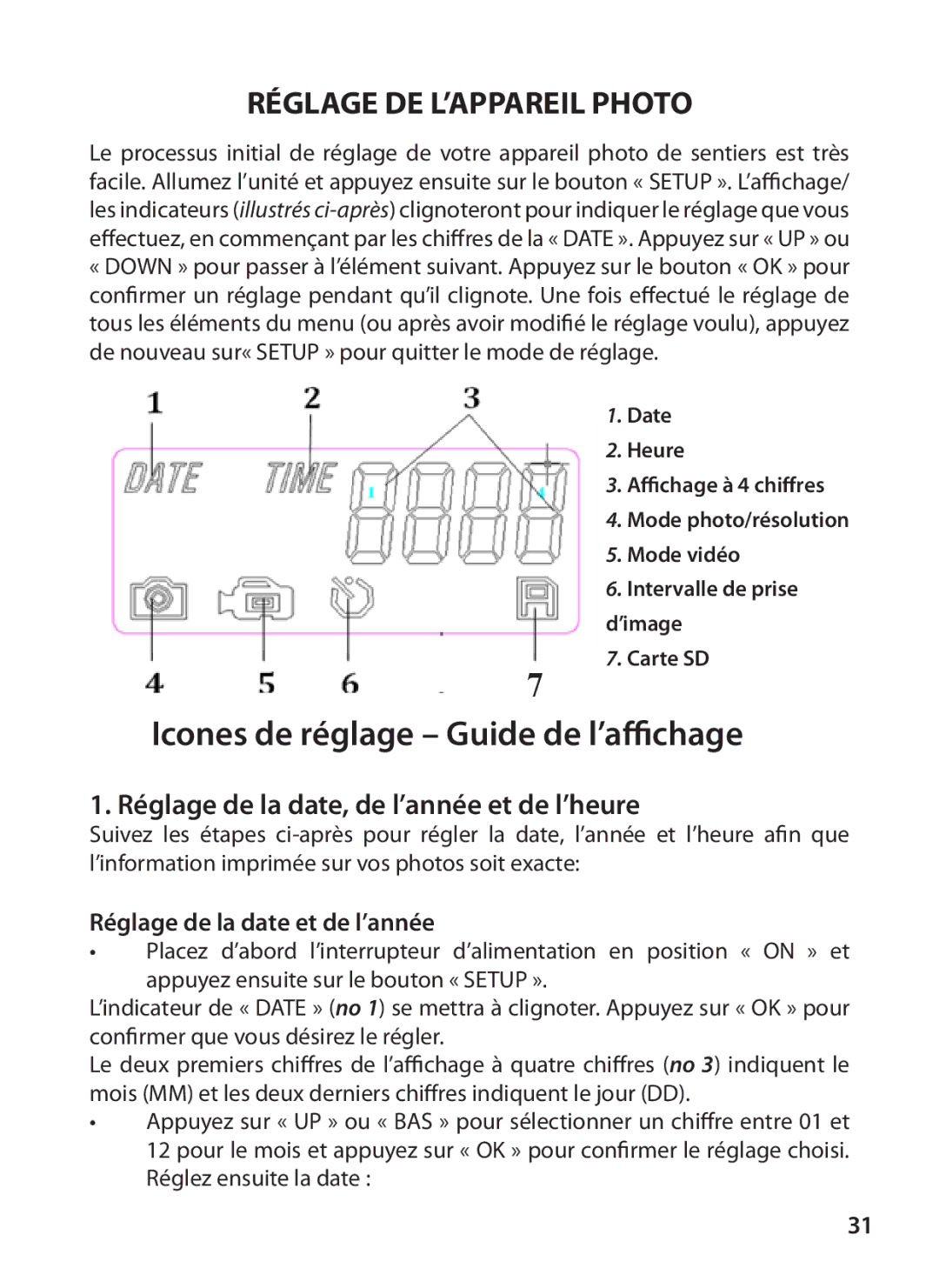 Tasco 119215C Réglage DE L’APPAREIL Photo, Réglage de la date, de l’année et de l’heure, Réglage de la date et de l’année 