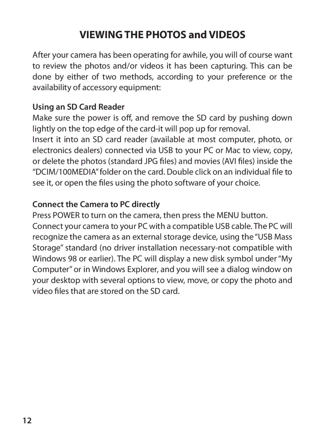 Tasco 119223C instruction manual Using an SD Card Reader, Connect the Camera to PC directly 