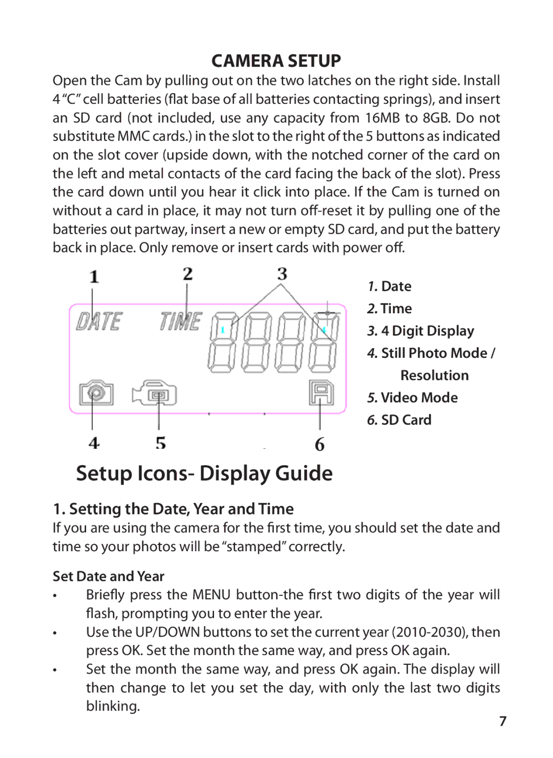 Tasco 119223C instruction manual Camera Setup, Set Date and Year 