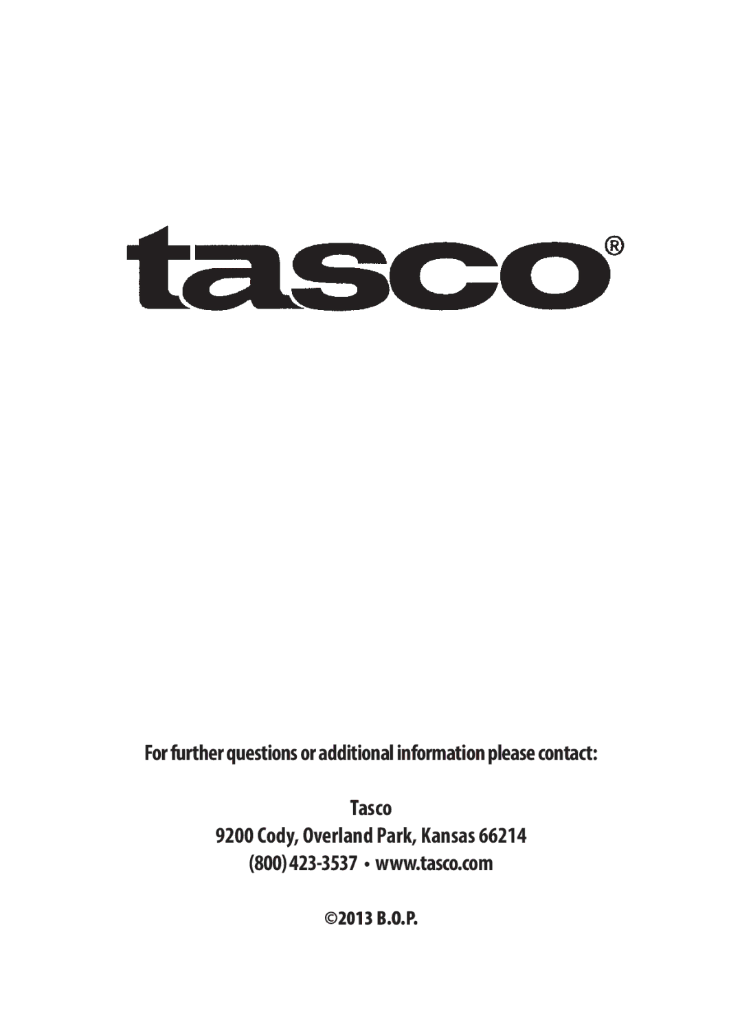 Tasco 119234 instruction manual Tasco Cody, Overland Park, Kansas, 2013 B.O.P 