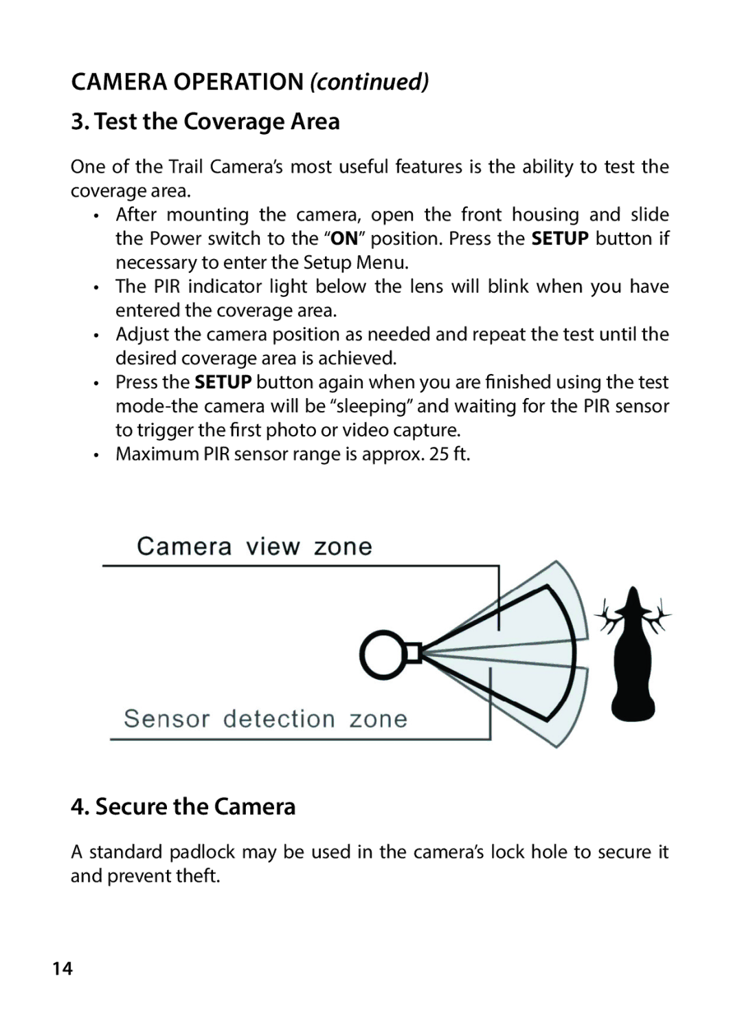 Tasco 119234 instruction manual Camera Operation Test the Coverage Area 