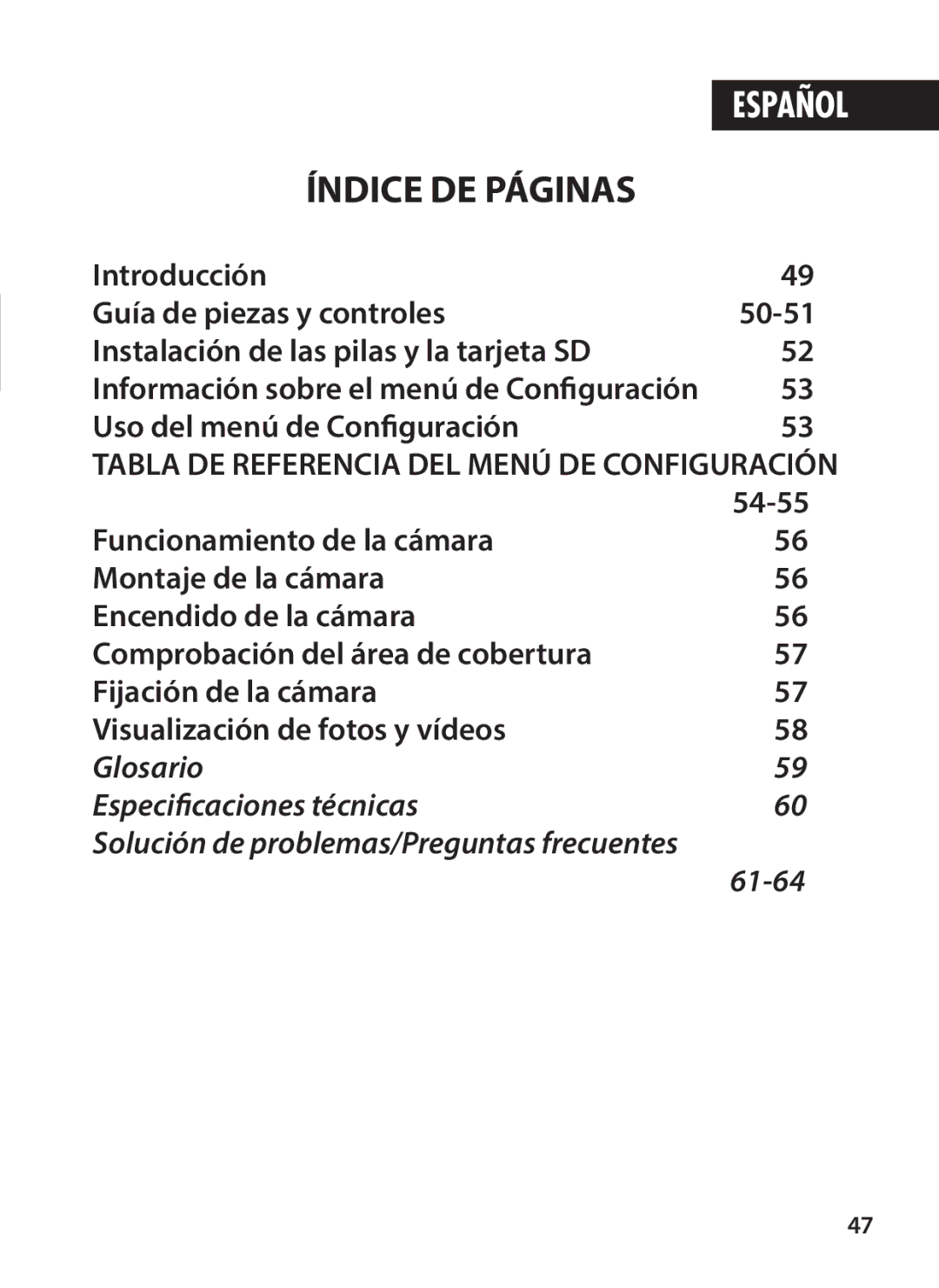 Tasco 119234 instruction manual Tabla DE Referencia DEL Menú DE Configuración, Información sobre el menú de Configuración 