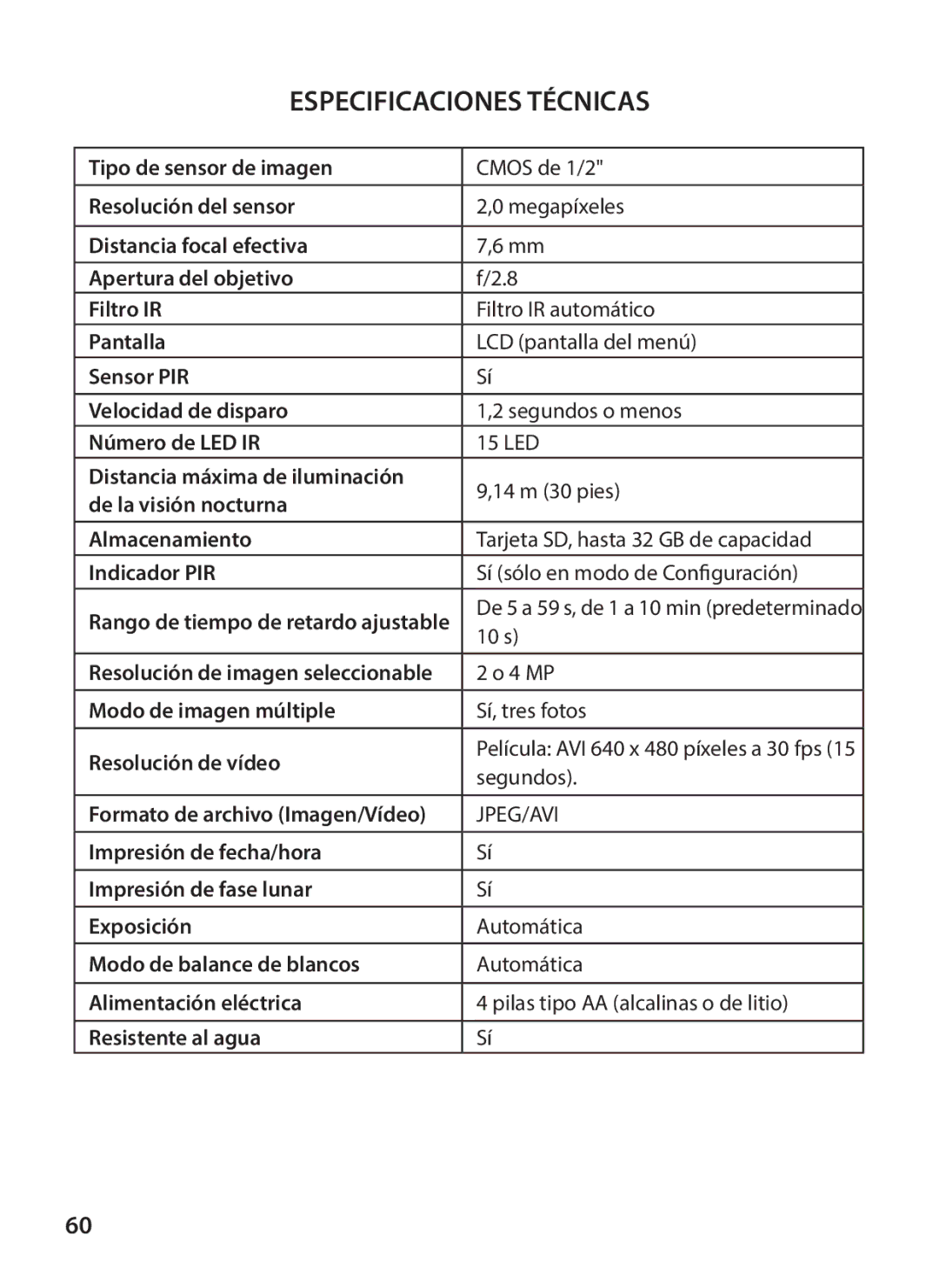 Tasco 119234 instruction manual Especificaciones Técnicas 