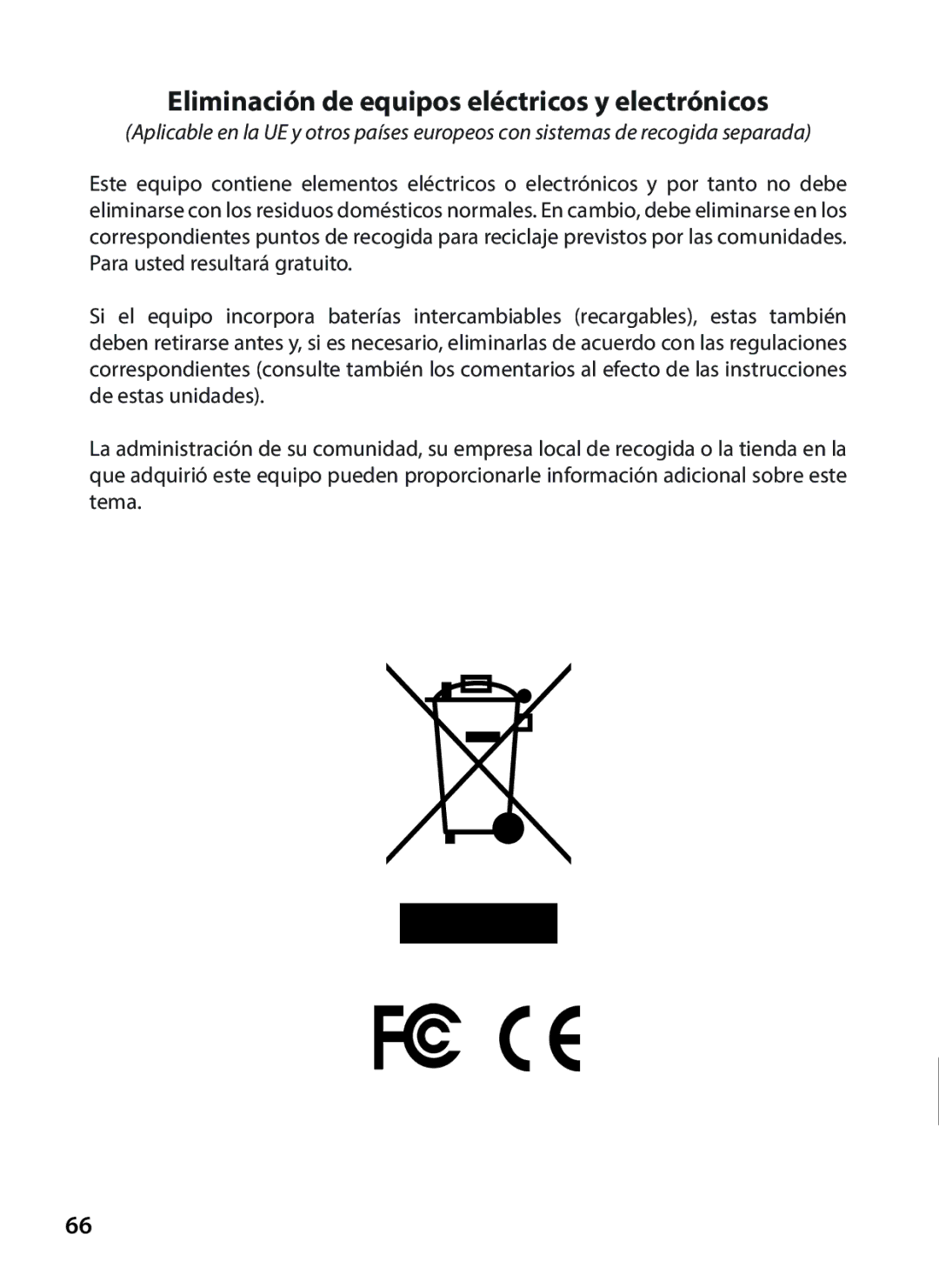 Tasco 119234 instruction manual Eliminación de equipos eléctricos y electrónicos 