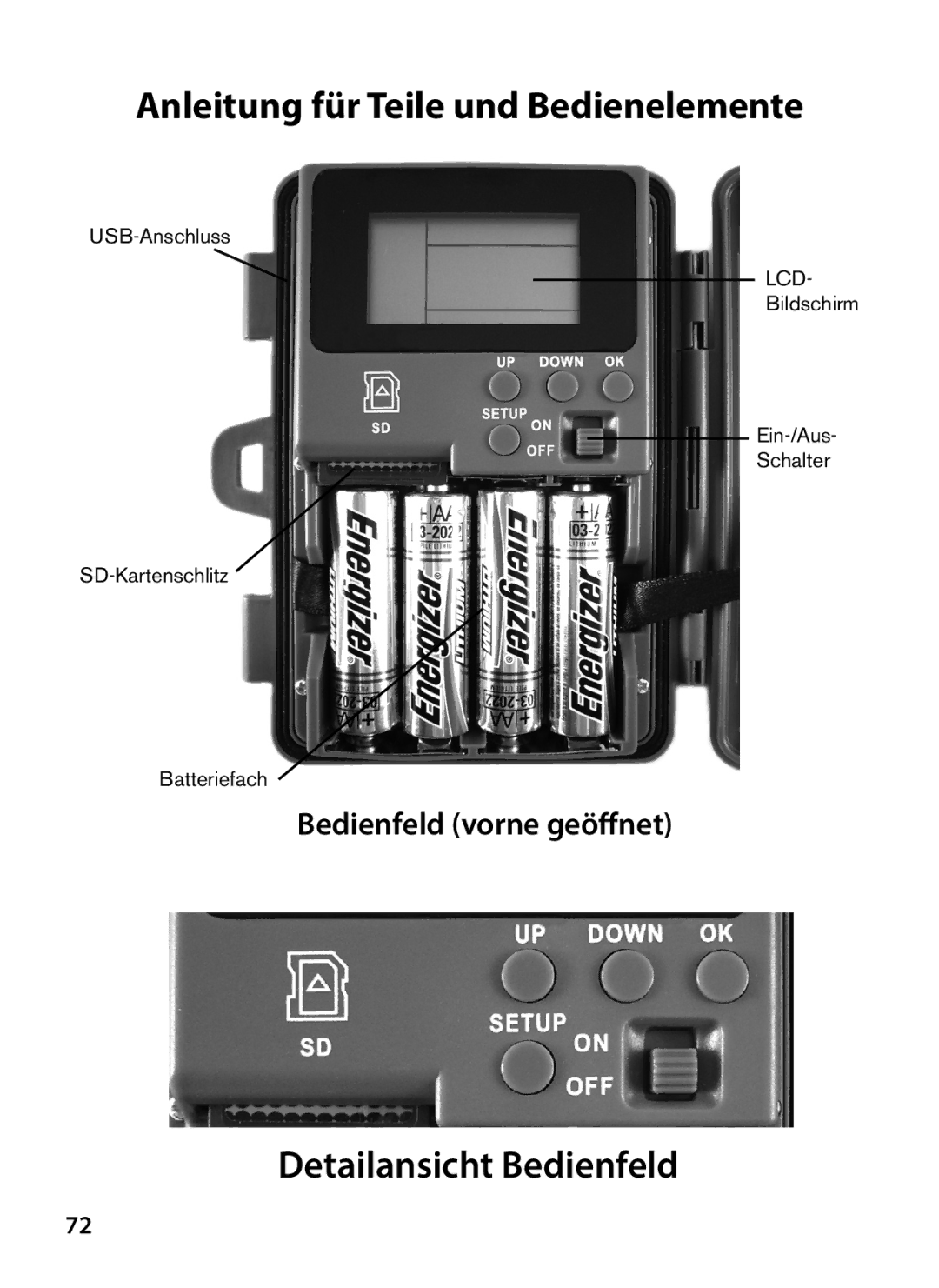 Tasco 119234 instruction manual Detailansicht Bedienfeld 