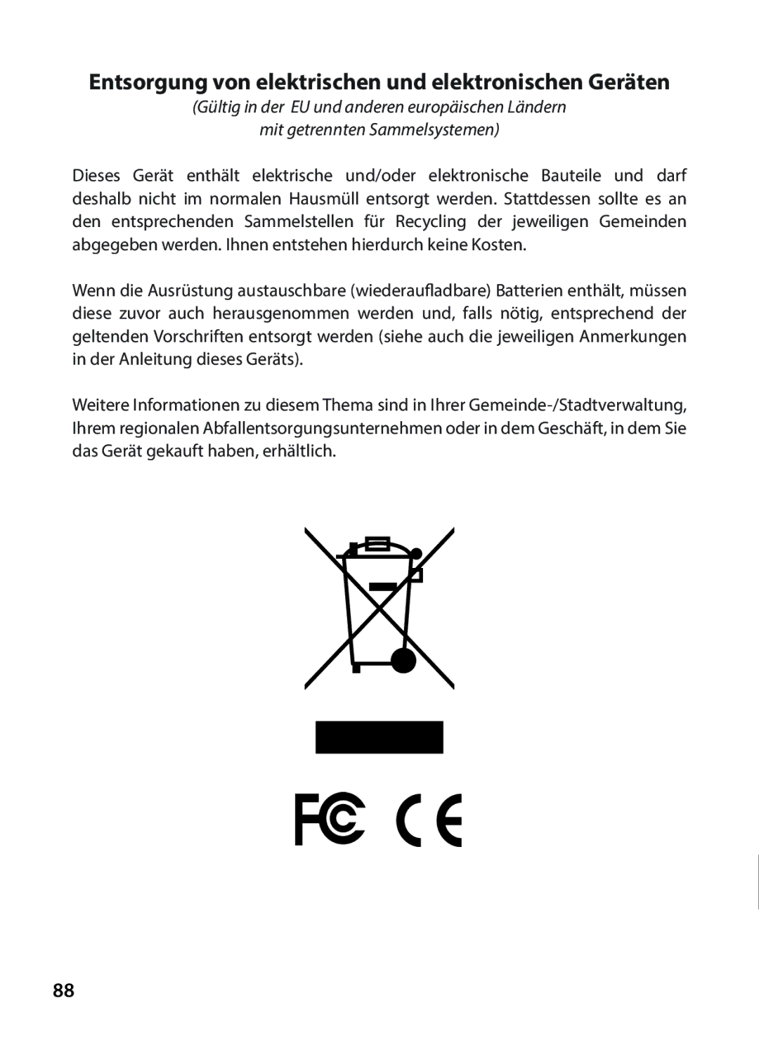 Tasco 119234 instruction manual Entsorgung von elektrischen und elektronischen Geräten 