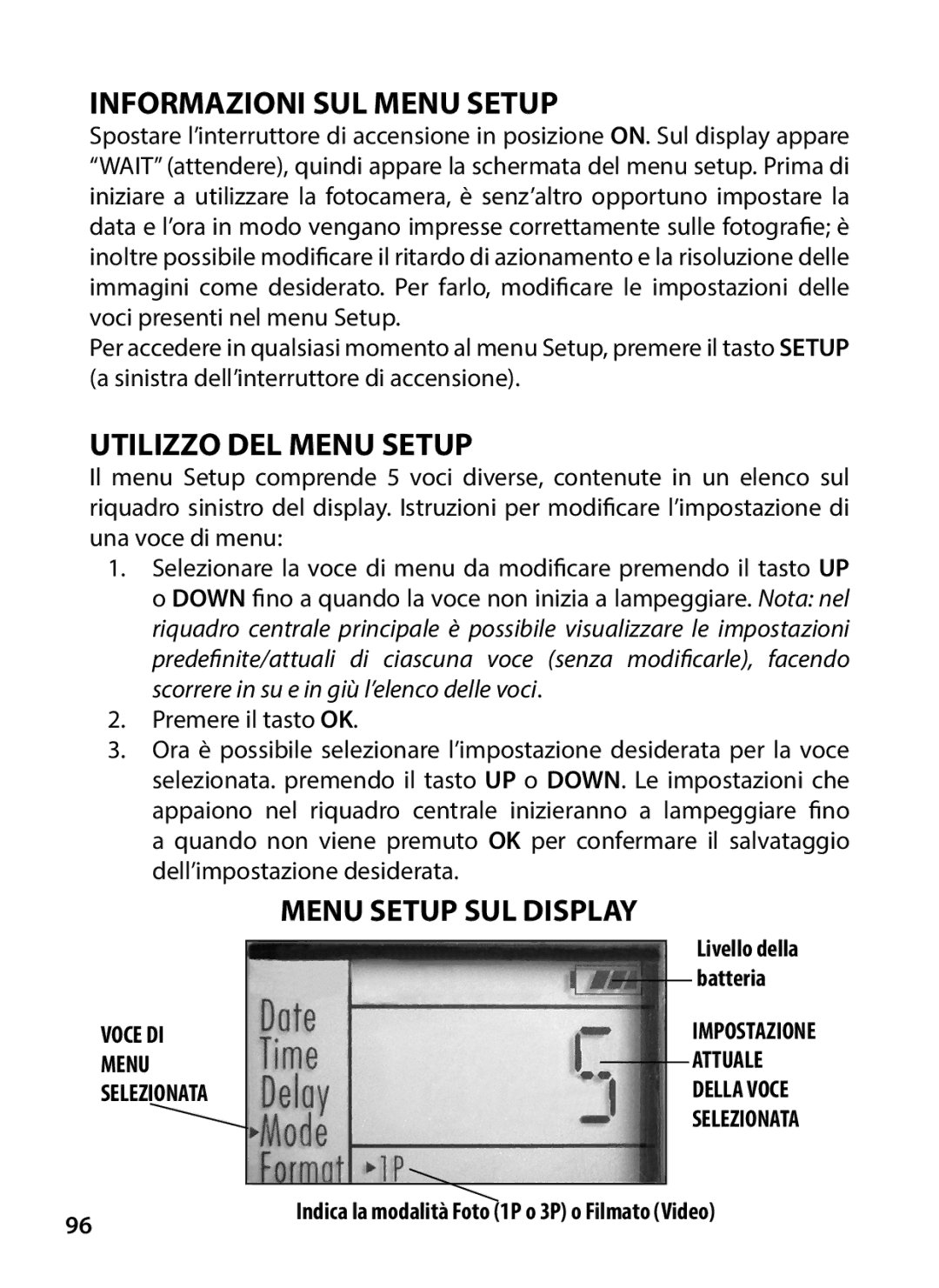 Tasco 119234 instruction manual Informazioni SUL Menu Setup, Utilizzo DEL Menu Setup, Menu Setup SUL Display 