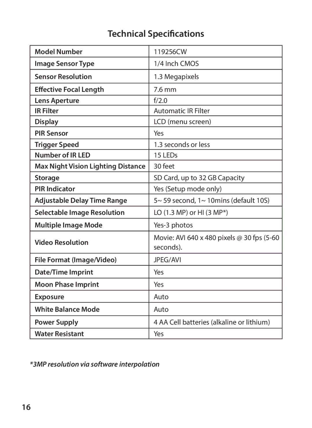 Tasco 119256CW instruction manual Technical Specifications 