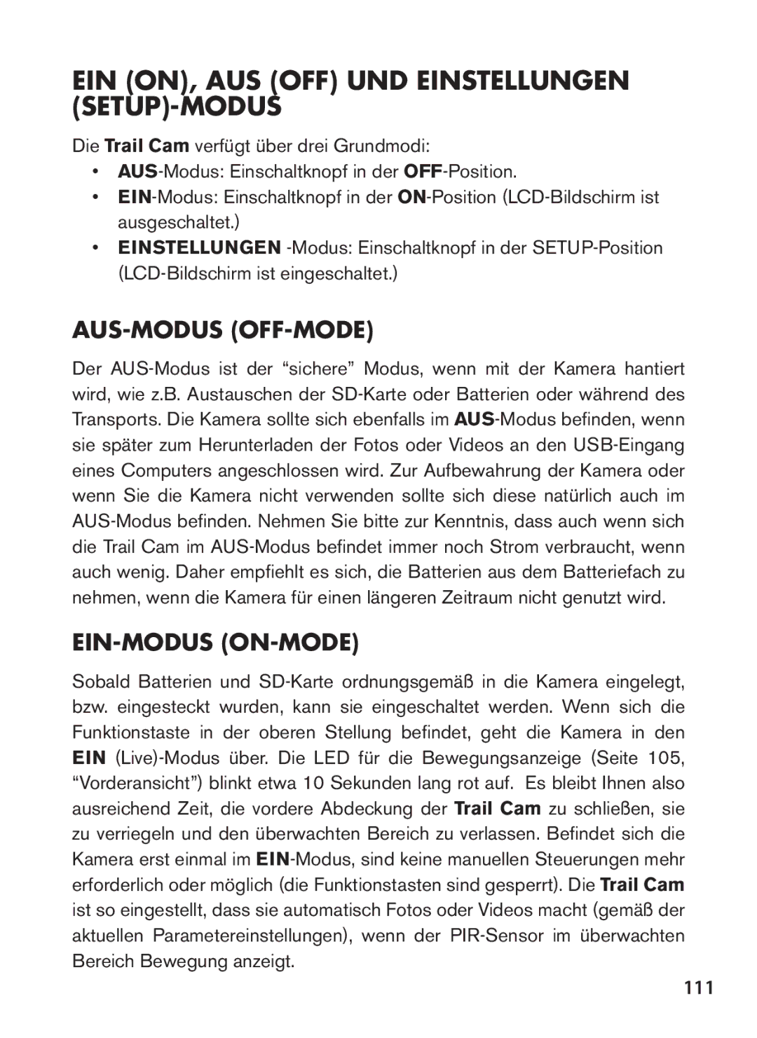 Tasco 119422 instruction manual EIN ON, AUS OFF UND Einstellungen SETUP-MODUS, 111 