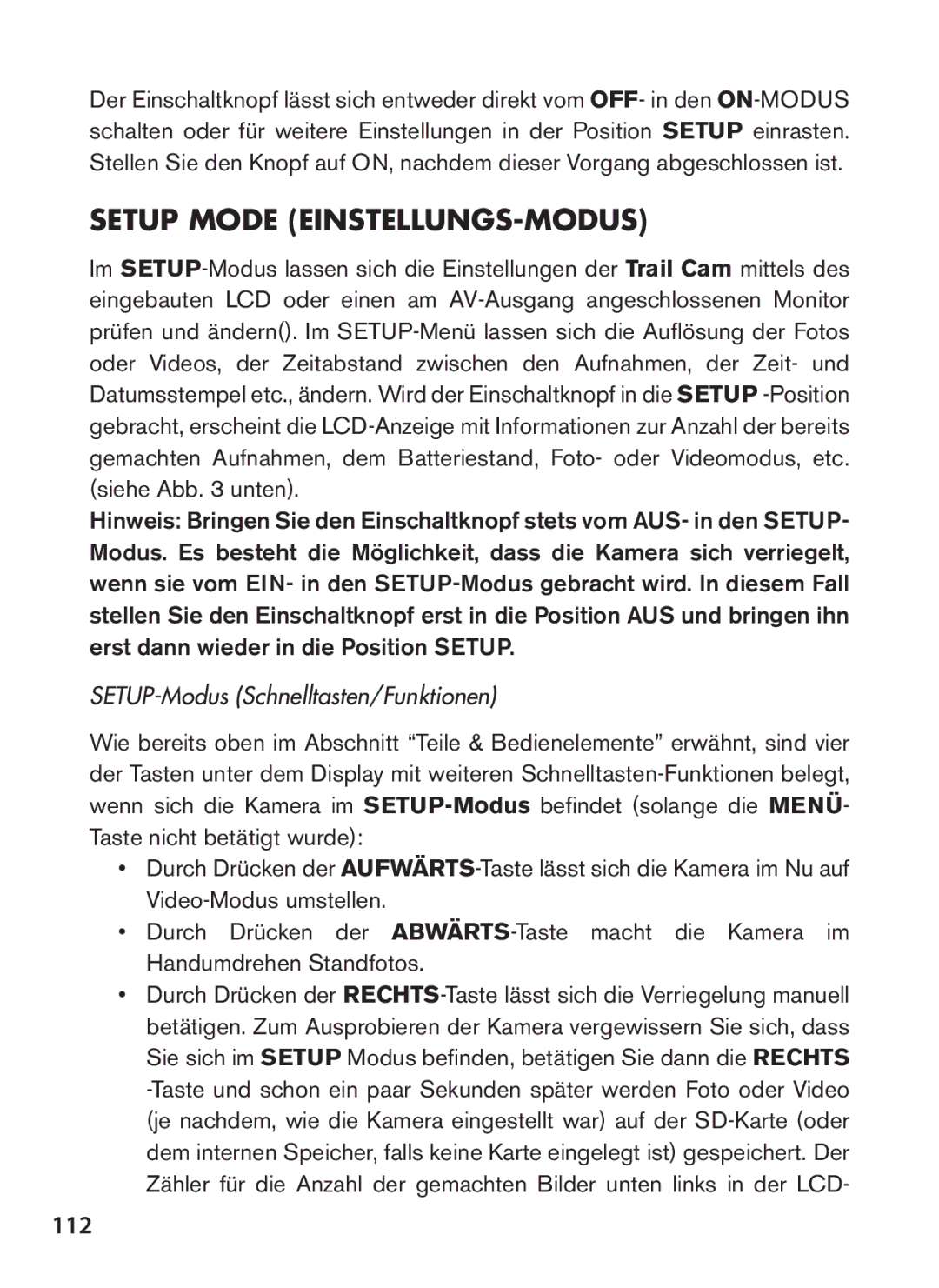 Tasco 119422 instruction manual 112, SETUP-Modus Schnelltasten/Funktionen 