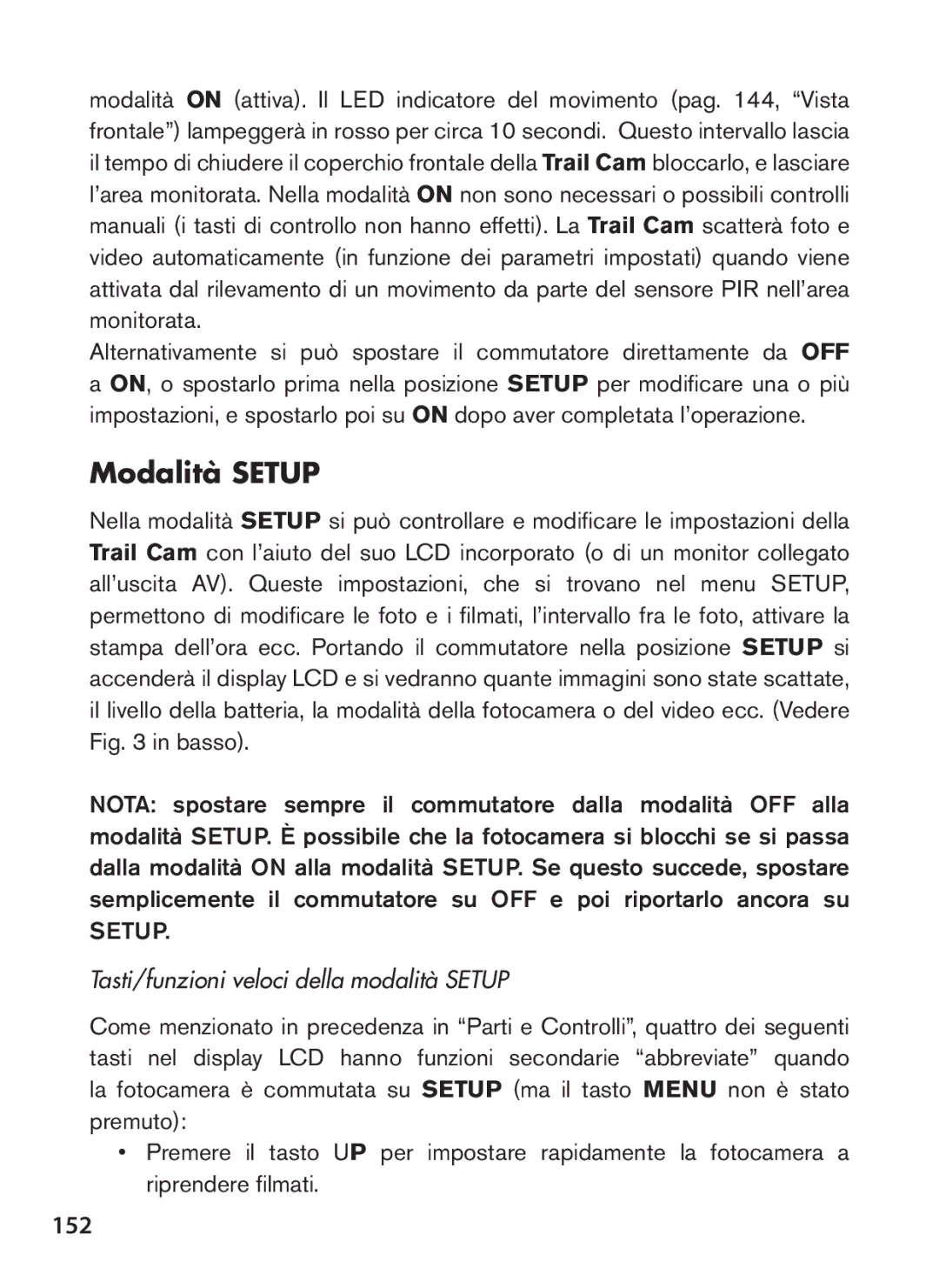 Tasco 119422 instruction manual Modalità Setup, 152, Tasti/funzioni veloci della modalità Setup 