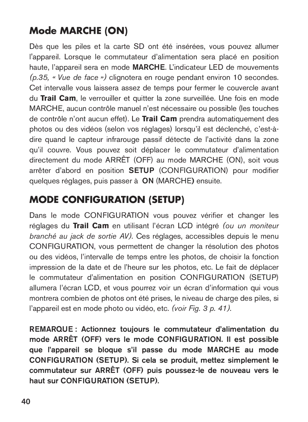 Tasco 119422 instruction manual Mode Marche on, Mode Configuration Setup 