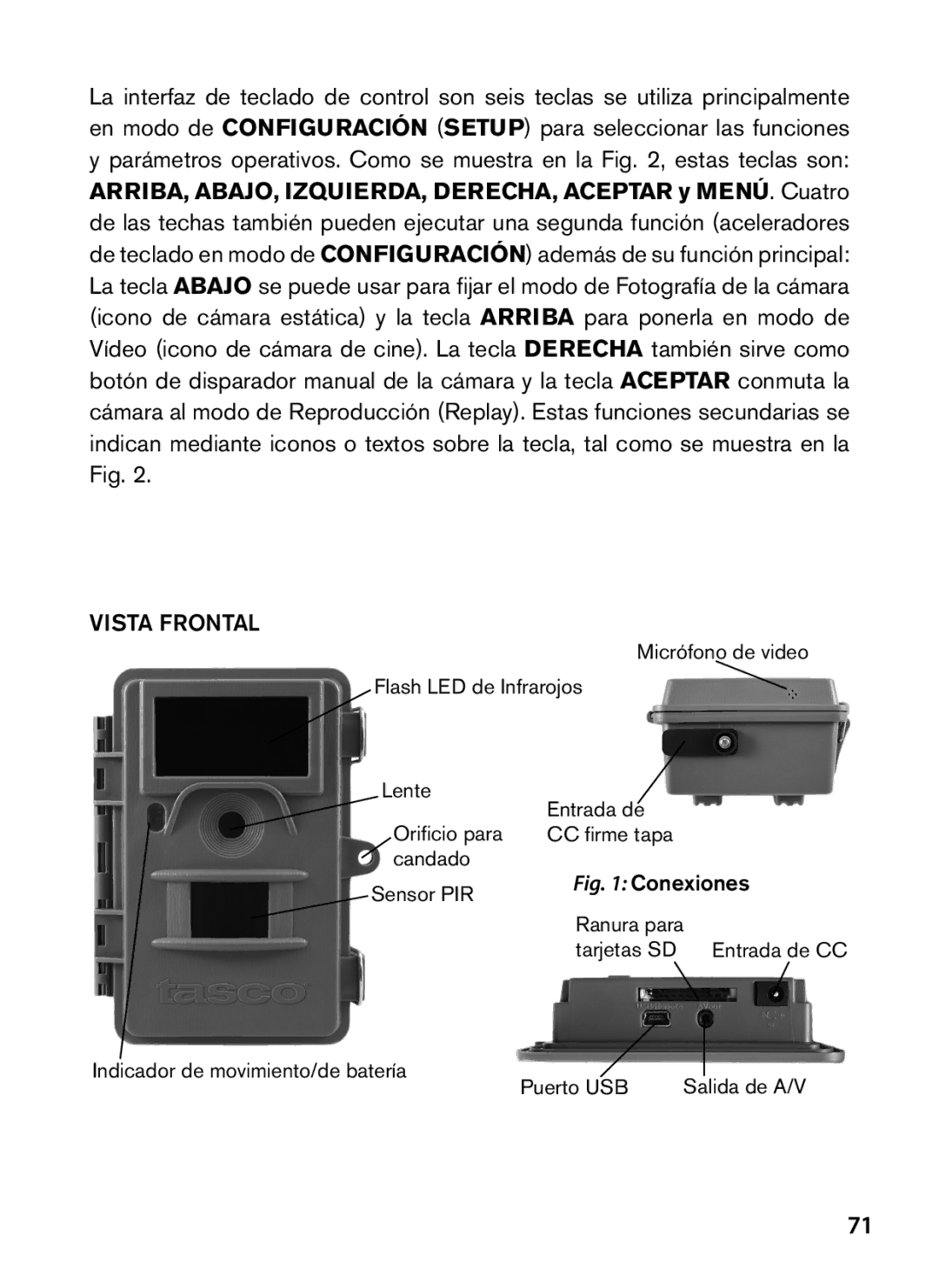 Tasco 119422 instruction manual Vista frontal, Conexiones 