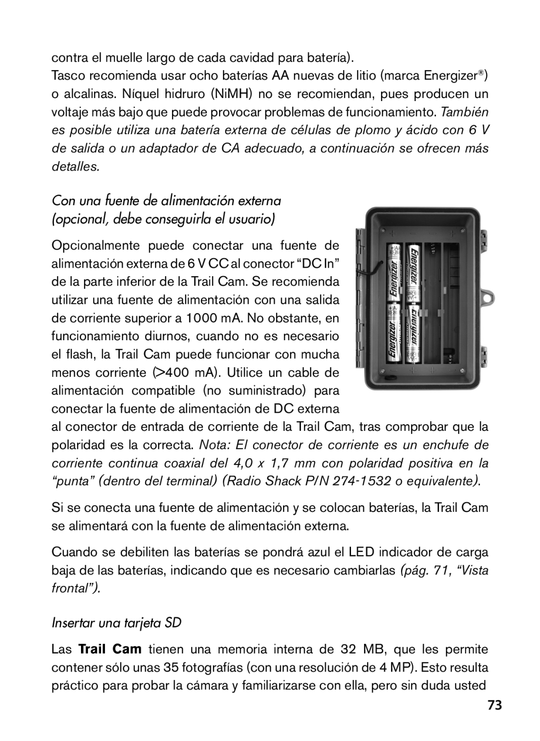 Tasco 119422 instruction manual Insertar una tarjeta SD 