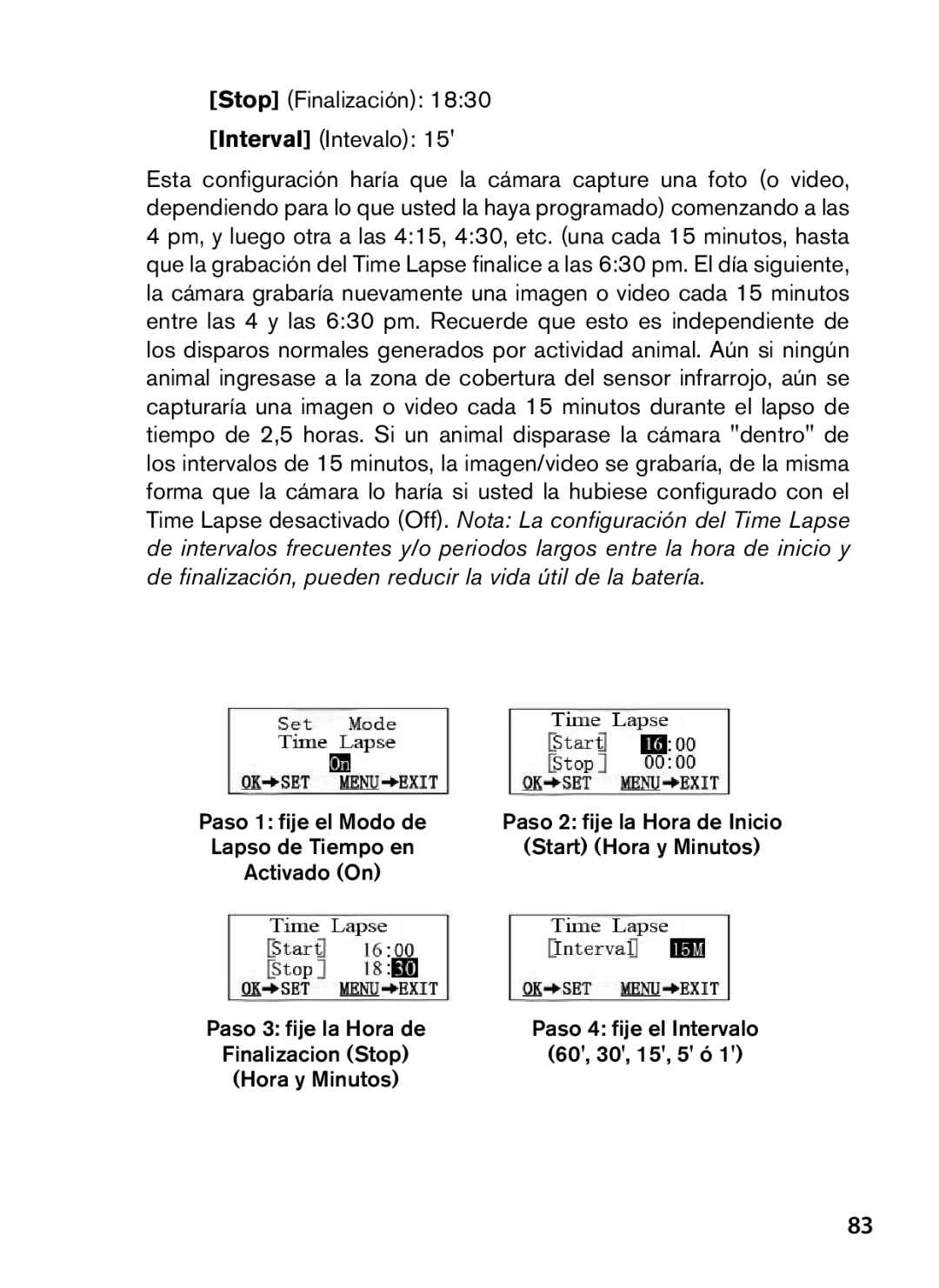 Tasco 119422 instruction manual Stop Finalización Interval Intevalo 