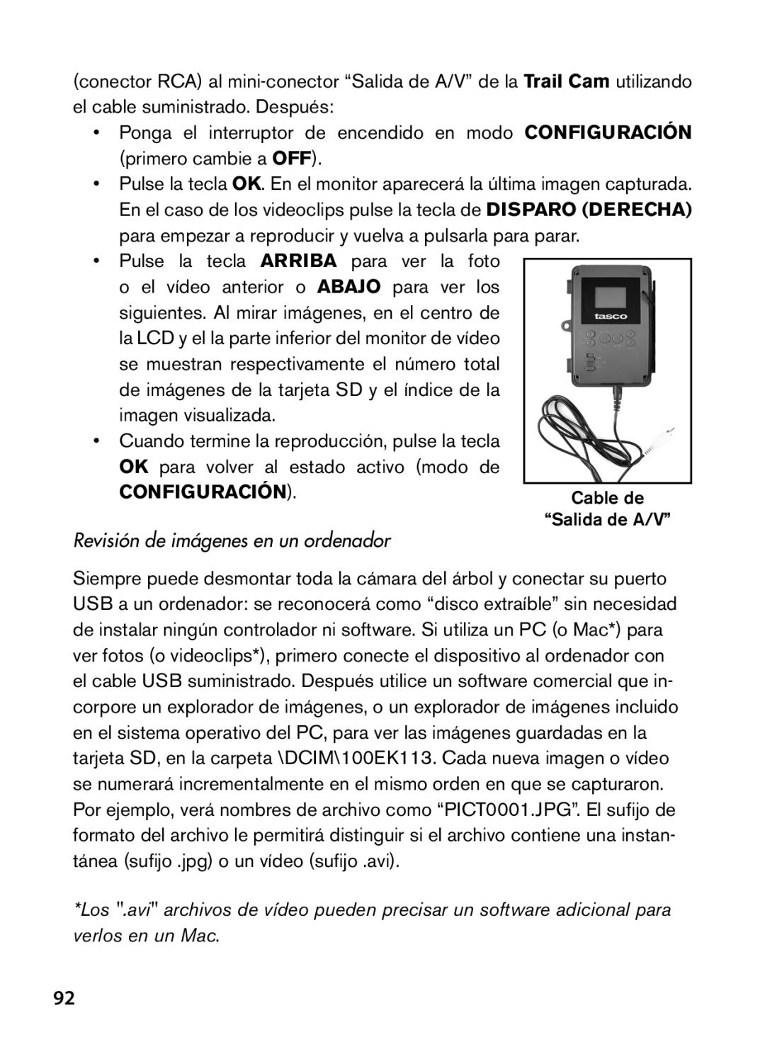 Tasco 119422 instruction manual Configuración, Revisión de imágenes en un ordenador 