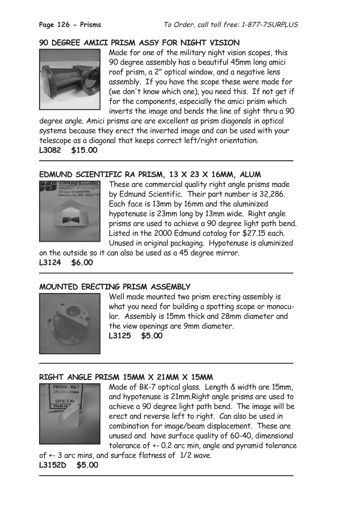 Tasco 1575 manual Degree Amici Prism Assy for Night Vision, Edmund Scientific RA PRISM, 13 X 23 X 16MM, Alum 