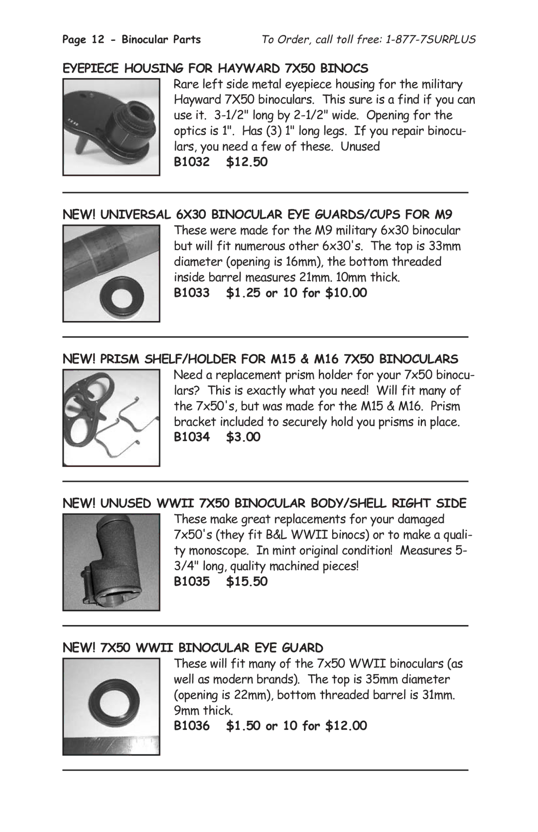 Tasco 1575 Eyepiece Housing for Hayward 7X50 Binocs, NEW! 7X50 Wwii Binocular EYE Guard, B1036 $1.50 or 10 for $12.00 