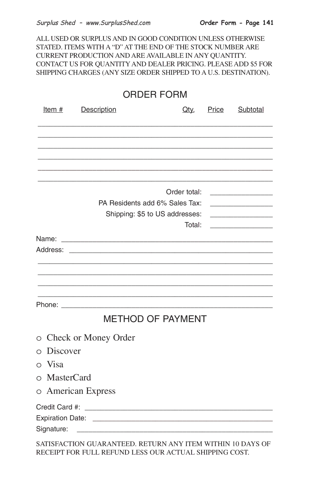 Tasco 1575 manual Order Form 