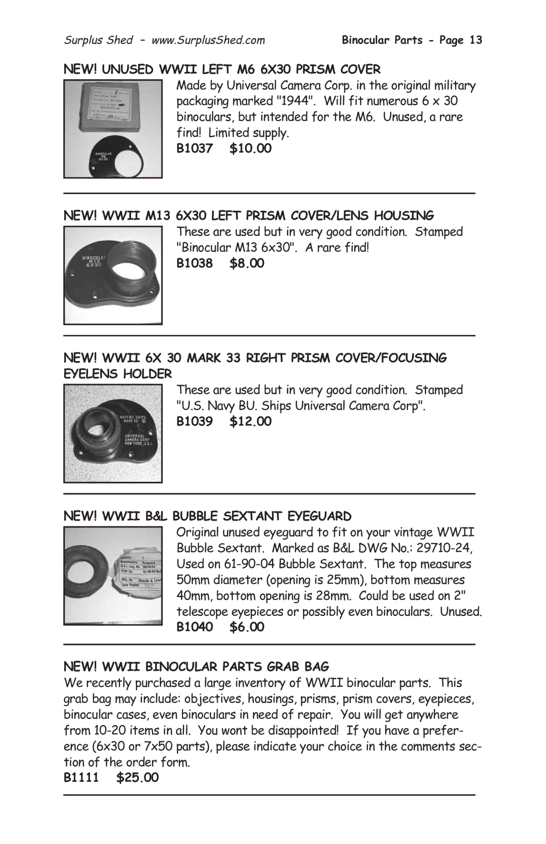 Tasco 1575 manual NEW! Unused Wwii Left M6 6X30 Prism Cover, NEW! Wwii B&L Bubble Sextant Eyeguard 