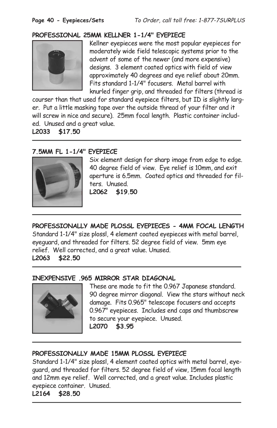 Tasco 1575 manual Professional 25MM Kellner 1-1/4 Eyepiece, Inexpensive .965 Mirror Star Diagonal 