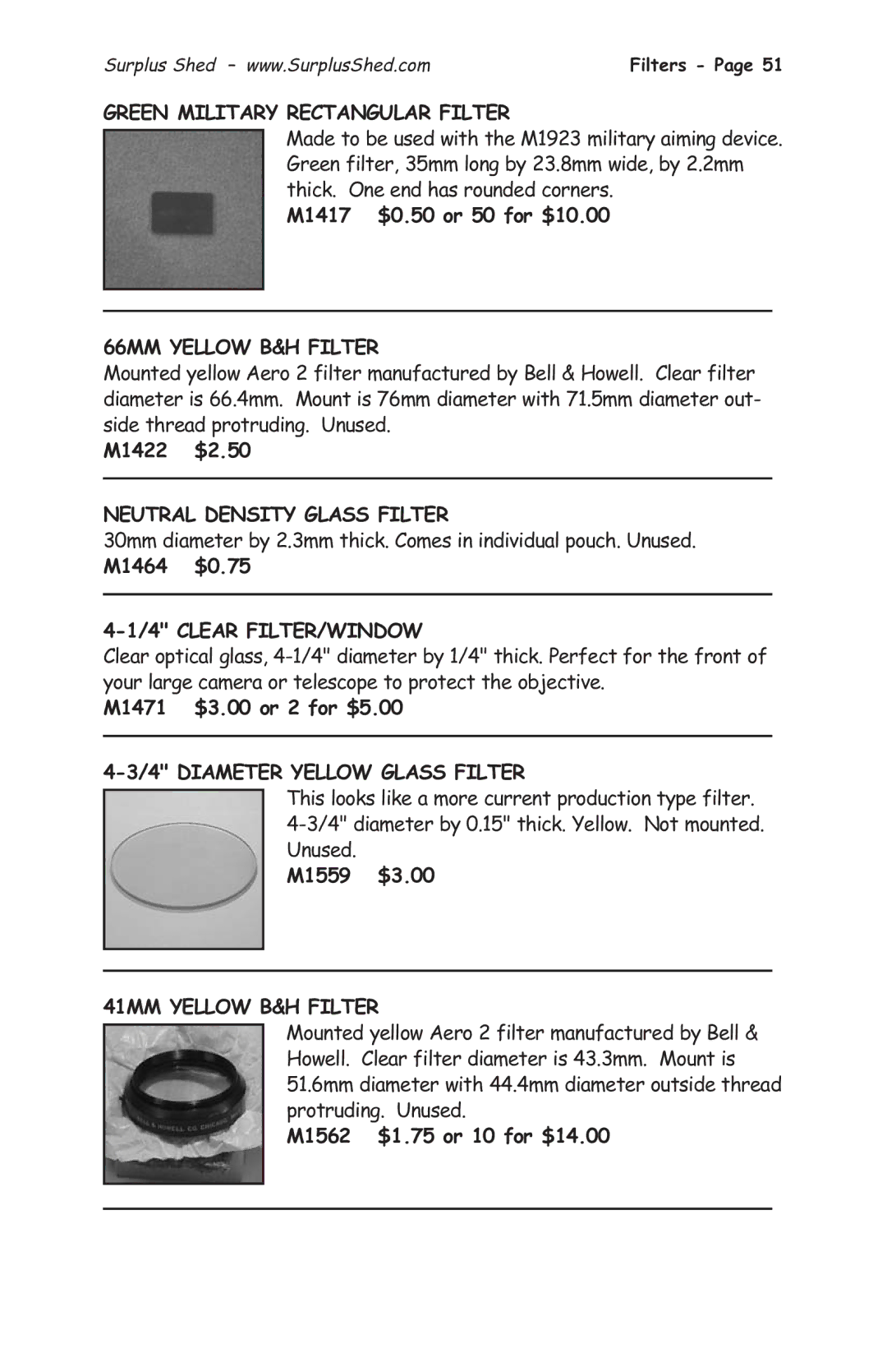 Tasco 1575 Green Military Rectangular Filter, 66MM Yellow B&H Filter, Neutral Density Glass Filter, Clear FILTER/WINDOW 