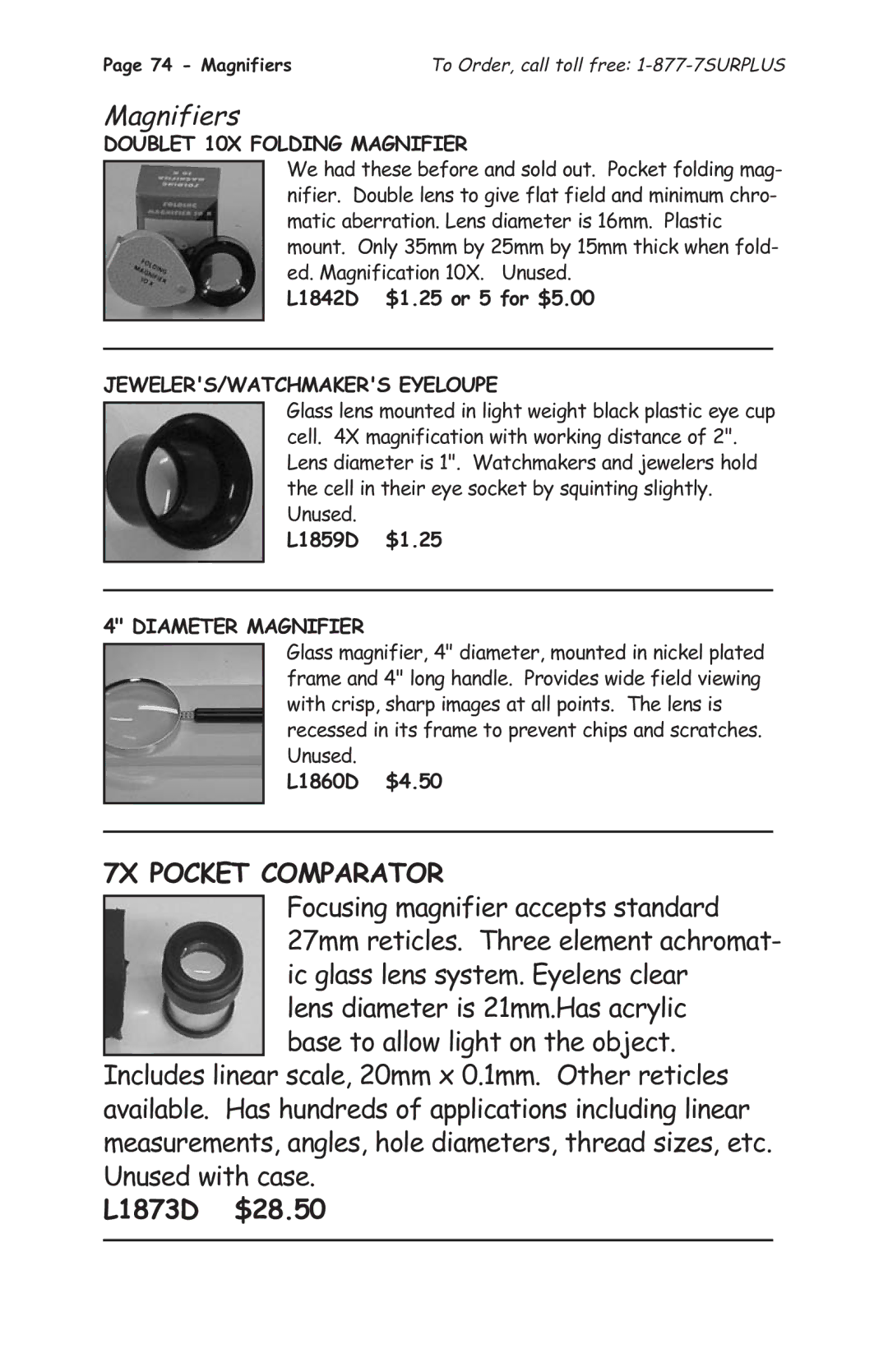 Tasco 1575 manual Magnifiers, 7X Pocket Comparator, L1873D $28.50 