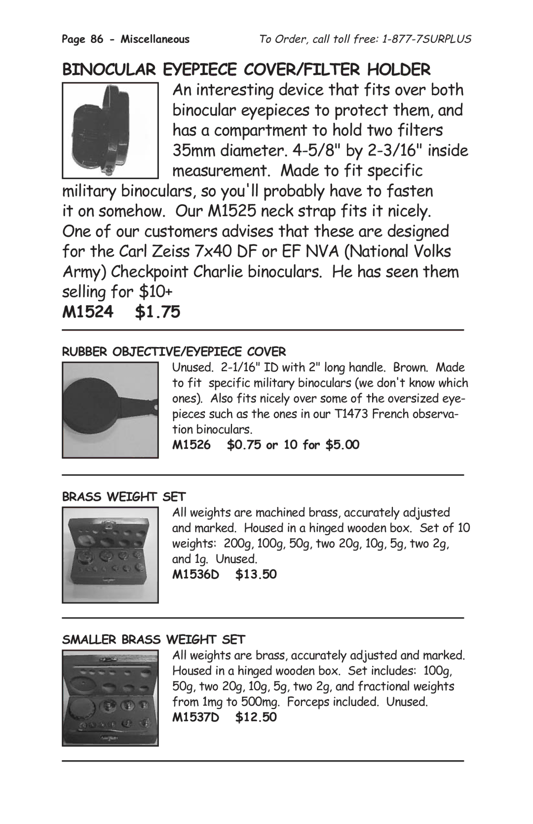 Tasco 1575 manual M1524 $1.75, Rubber OBJECTIVE/EYEPIECE Cover, Smaller Brass Weight SET 