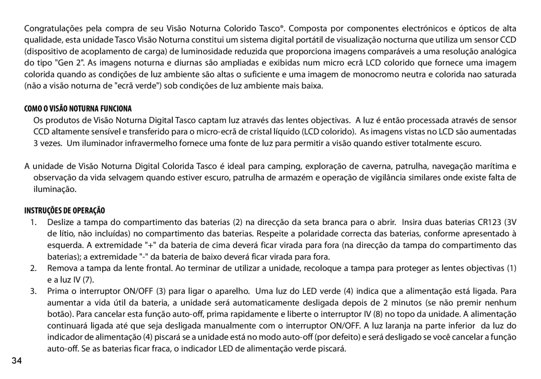 Tasco 269332 instruction manual Como O Visão Noturna Funciona, Instruções DE Operação 