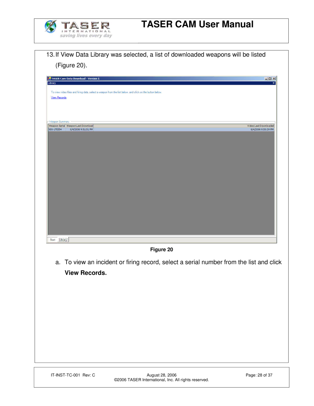 Taser IT-INST-TC-001 manual View Records 