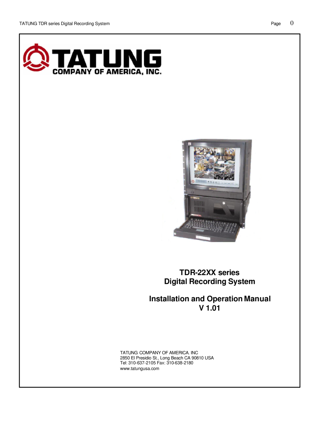 Tatung operation manual TDR-22XX series Digital Recording System, Tatung Company of AMERICA. INC 