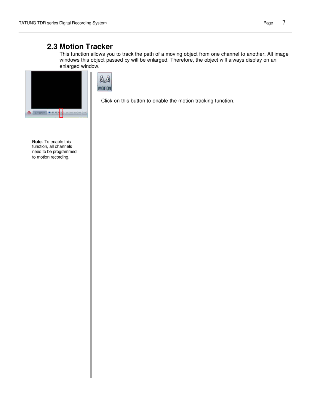 Tatung TDR-22XX operation manual Motion Tracker 