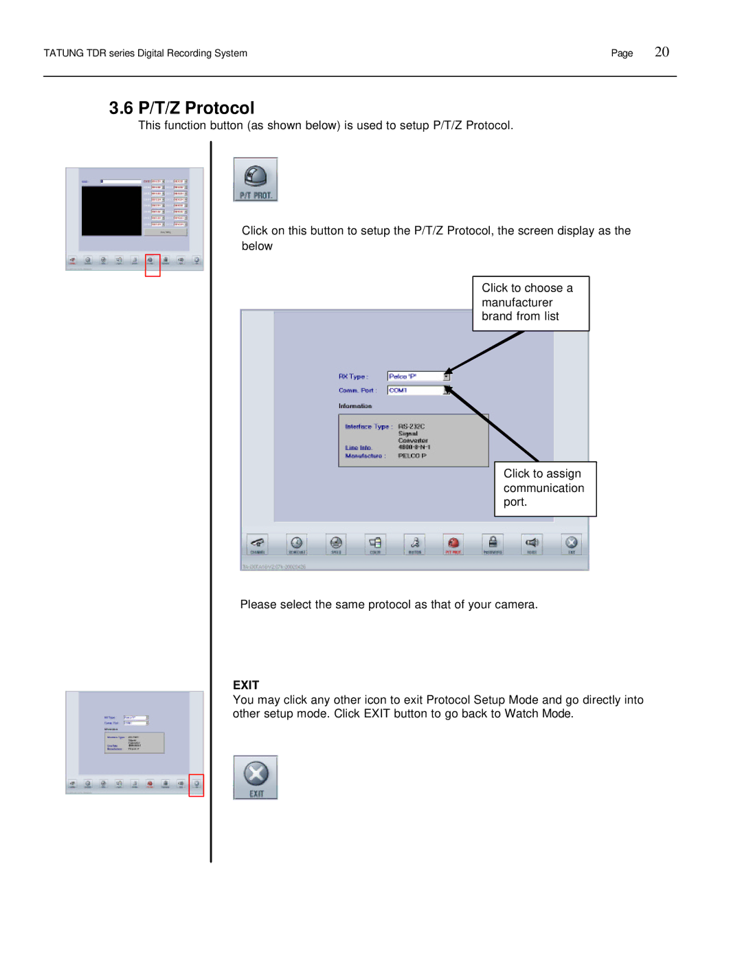 Tatung TDR-22XX operation manual P/T/Z Protocol 