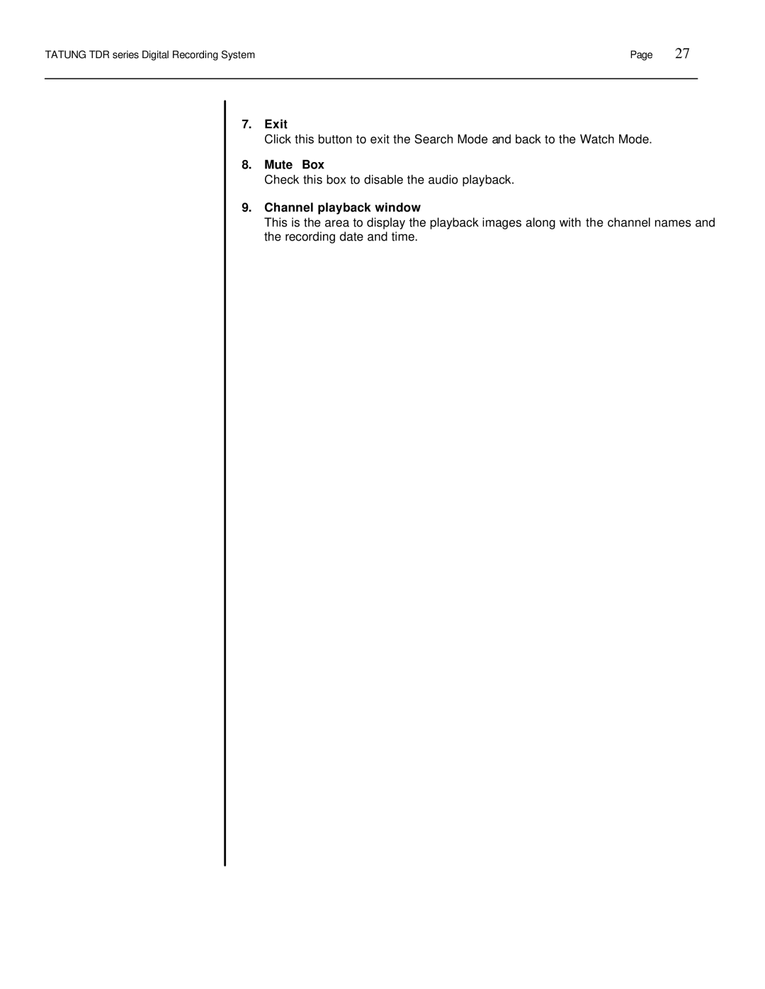 Tatung TDR-22XX operation manual Mute Box, Channel playback window 