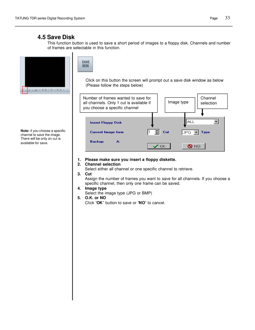 Tatung TDR-22XX operation manual Save Disk, Cut, Image type, K. or no 