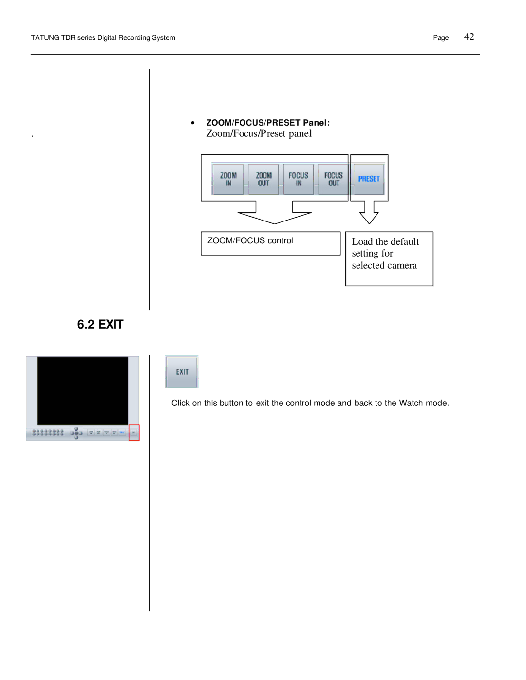 Tatung TDR-22XX operation manual Exit, ∙ ZOOM/FOCUS/PRESET Panel 